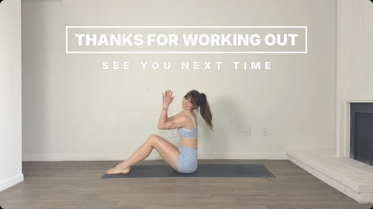 An outro graphic in the Frame style at the end of the workout: THANKS FOR WORKING OUT in a white frame with SEE YOU NEXT TIME under it, set in the top part of the frame, with the lower part left clear.
